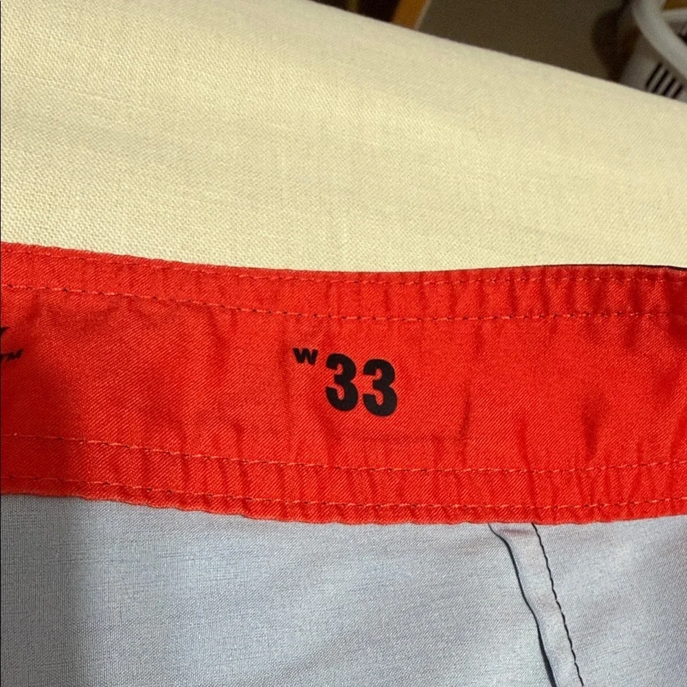 Goodfellow Navy and Aqua Striped Men’s Swim Board Shorts, Size 33”